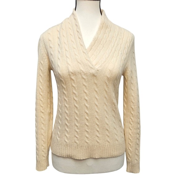 Lauren Ralph Lauren Sweaters - Vtg 90s Ralph Lauren Wool Angora Cable Knit Sweater P/P Petite XS FLAW